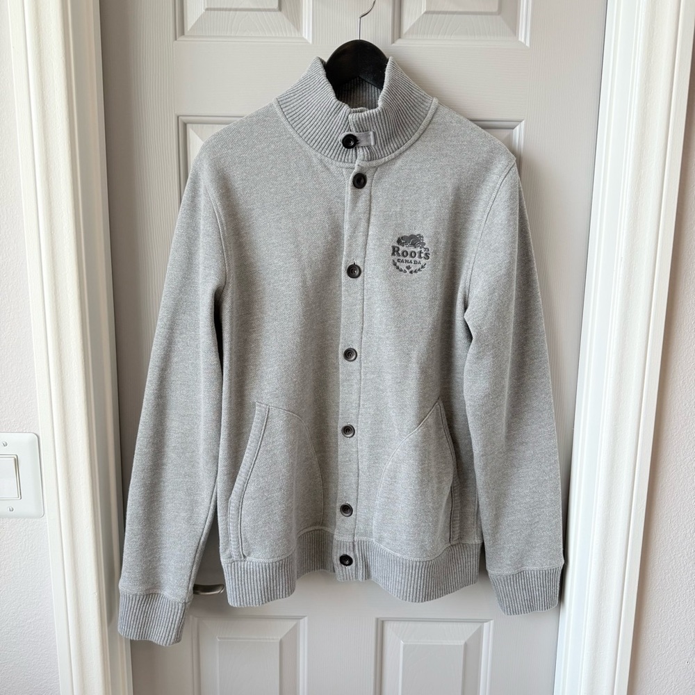 ROOTS Men's Gray Button Up Sweater SZ M
